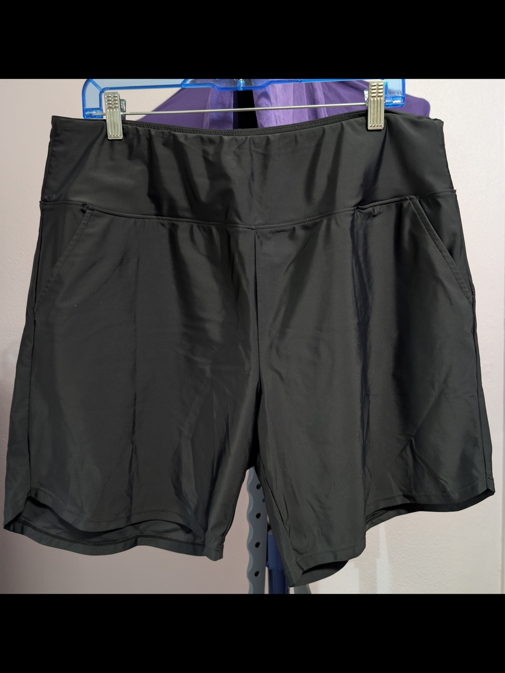 Women's Black Swim Shorts with High-Waist Comfort and Pockets
